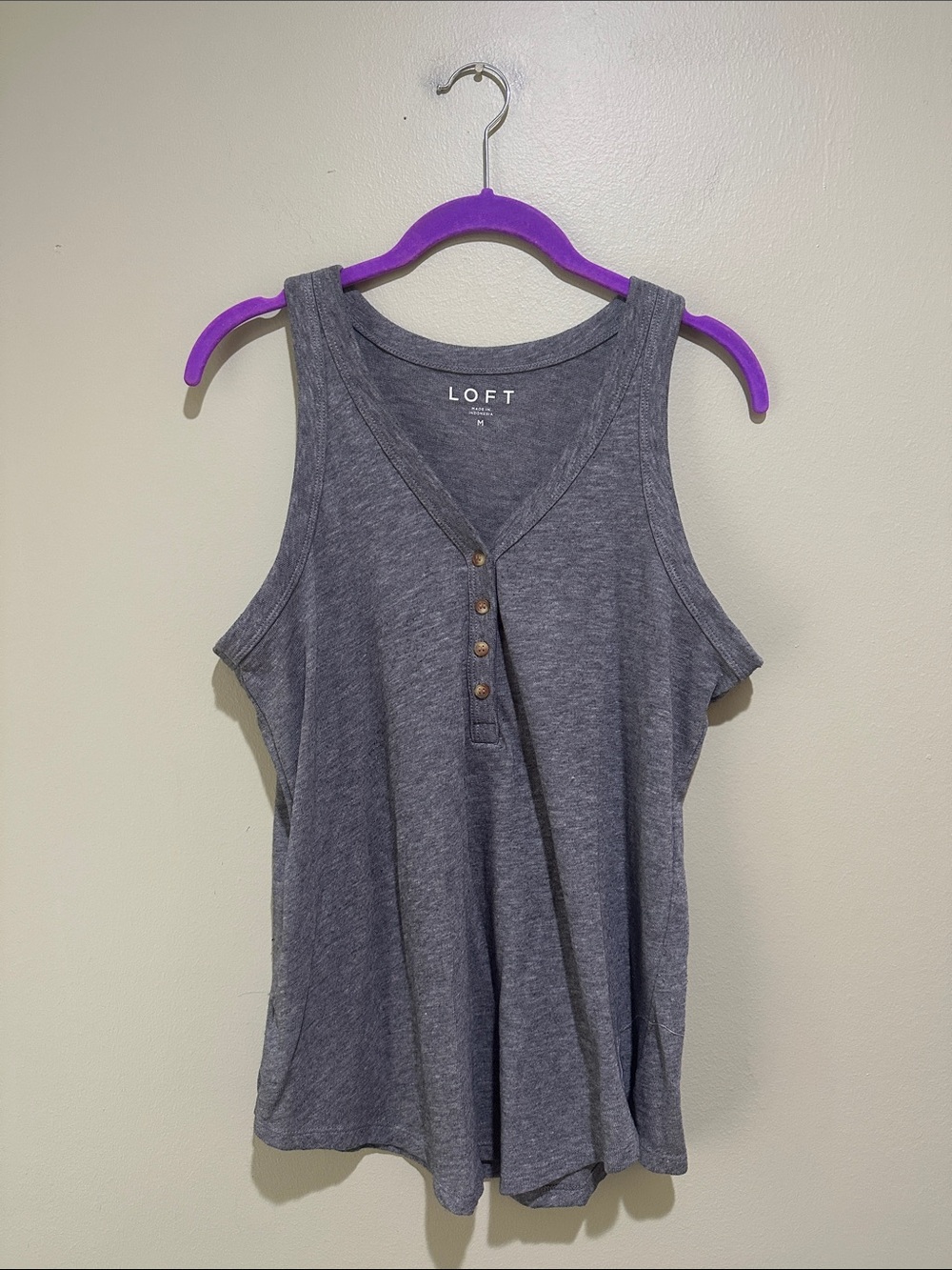 🎆LOFT Women's Gray Sleeveless Henley Tank Top